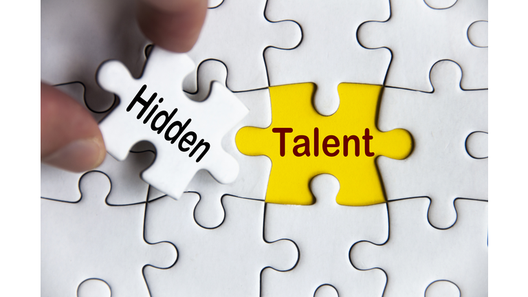 Hidden talent text on missing jigsaw puzzle. Business idea concept