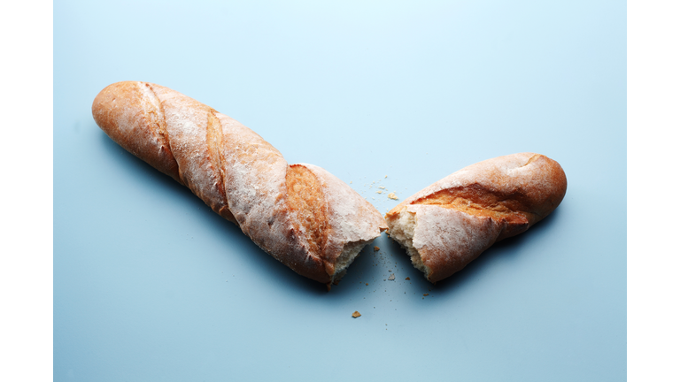 Close-Up Of Bread On Blue Background