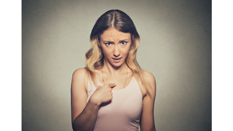 angry woman asking you talking to me, mean me