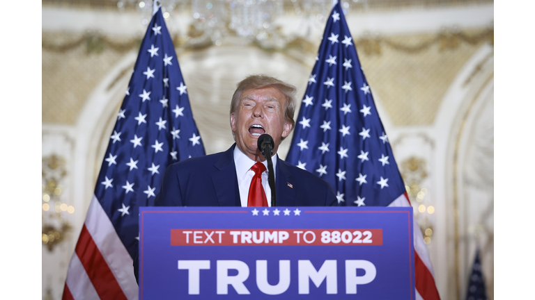 Former President Donald Trump Holds A Press Conference At Mar-a-Lago After Being Arraigned In New York