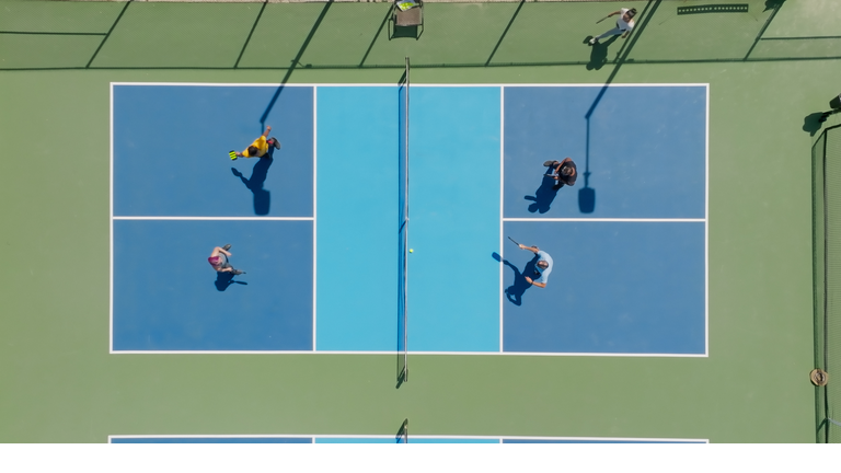 Top Down Aerial View of Doubles Pickleball Game