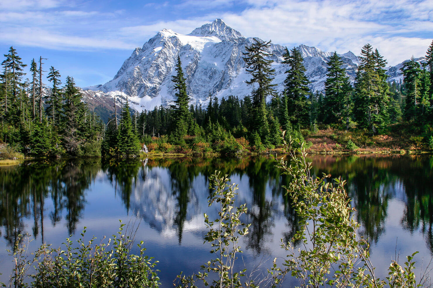 View of lake in mountains, Mount Shuksan, North Cascades National Park, Seattle, Washington Sate, USA