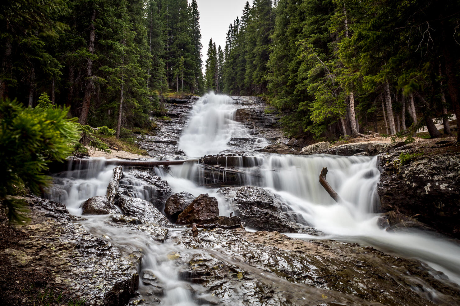 Beautiful mountain stream and waterfall near Silverton and Ouray Colorado in the San Juan Mountains, Rocky Mountains Colorado.