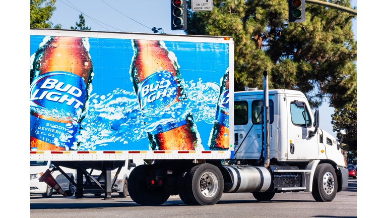 Bud Light branded truck making deliveries in San Francisco Bay