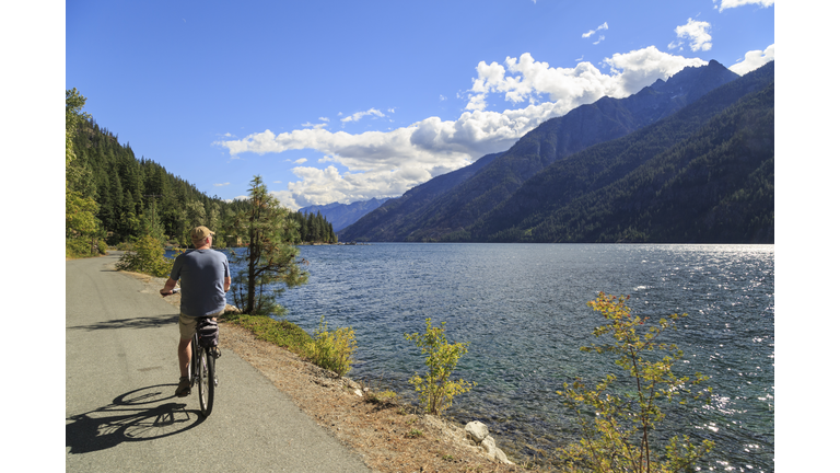 Cycling by Lake Chelan