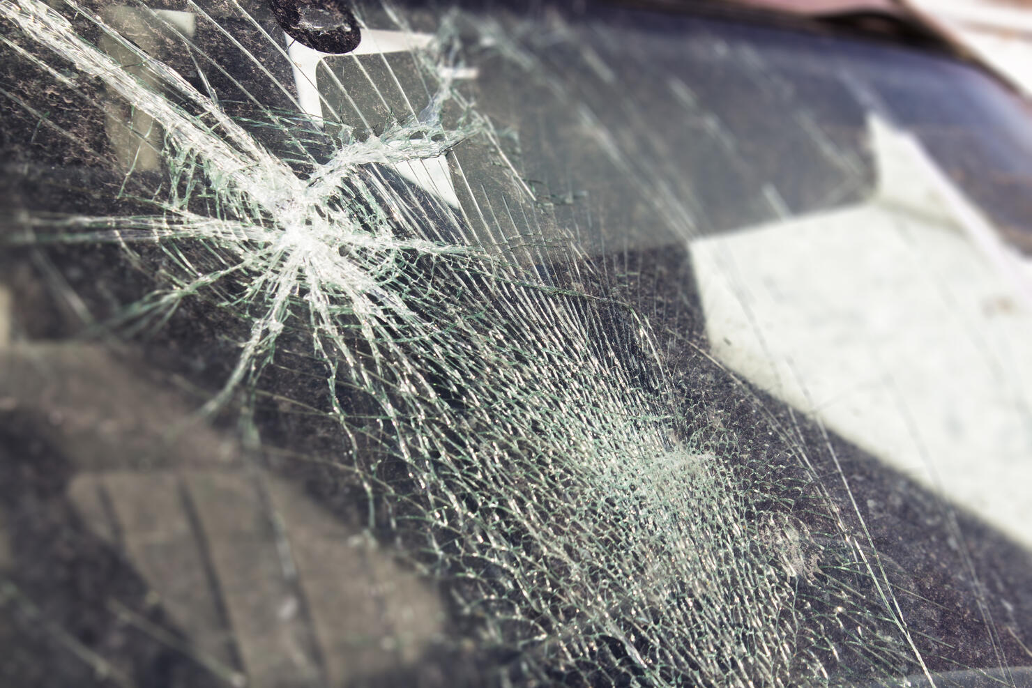 broken car window, an accident on the road. Safe movement.