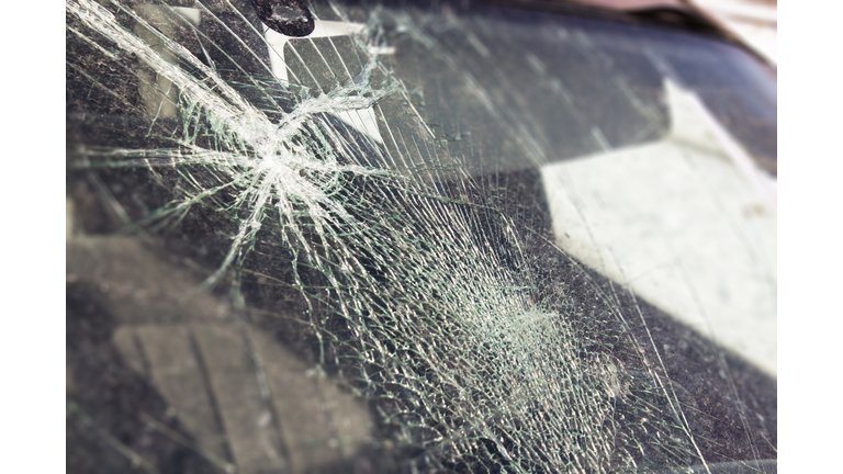 broken car window, an accident on the road. Safe movement.