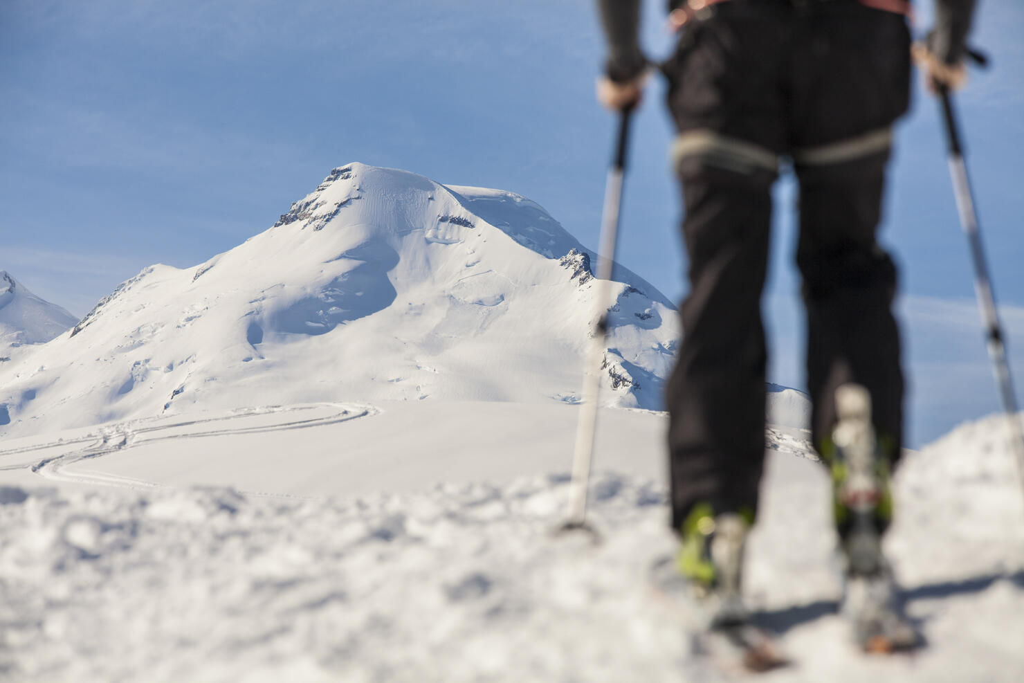 Man cross-country skiing in North Cascades National Park, Washington State, USA