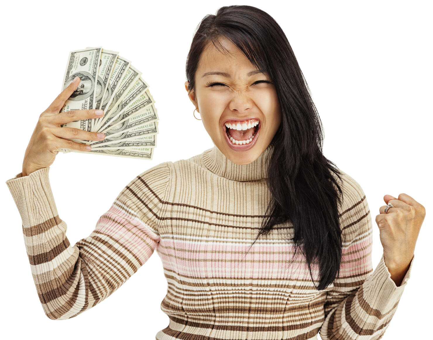 Excited Young Woman Holding Money