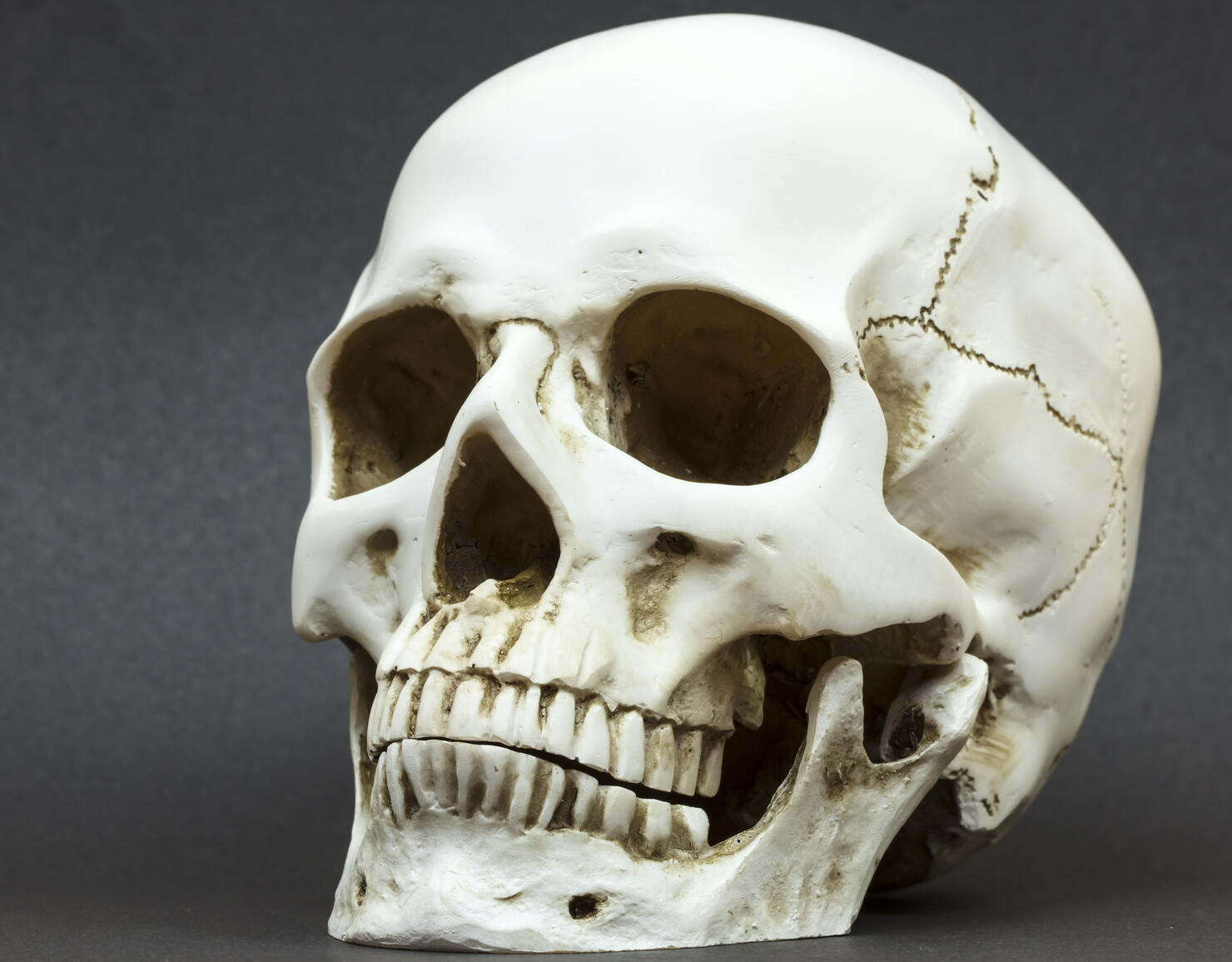 Close-Up Of Human Skull Against Black Background