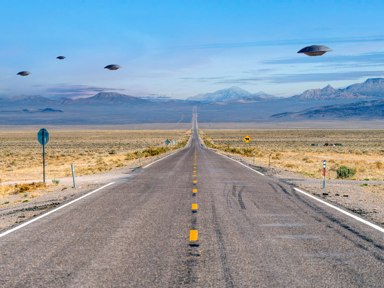 UFO Flying Saucers over the Extraterrestrial Highway in Nevada.