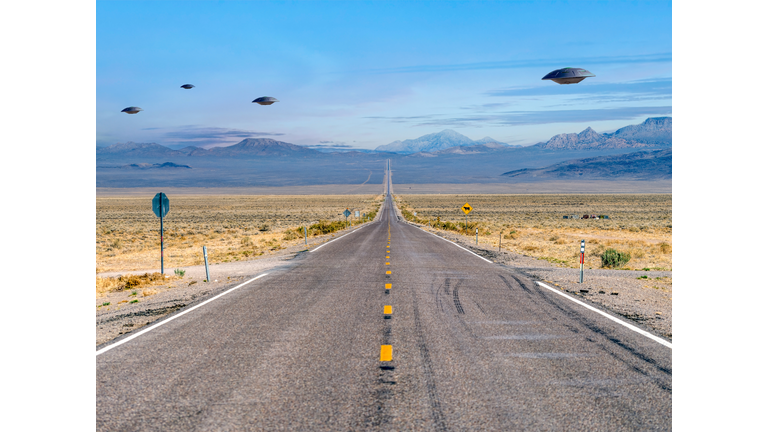 UFO Flying Saucers over the Extraterrestrial Highway in Nevada.