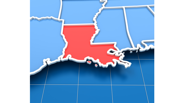 3d render of USA map with Louisiana state highlighted