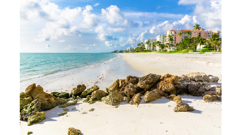 Pristine and idyllic beach at sunset in a bright day, Naples, Florida, USA