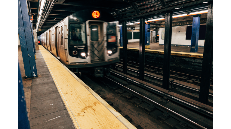 New York subway train approaching to the station