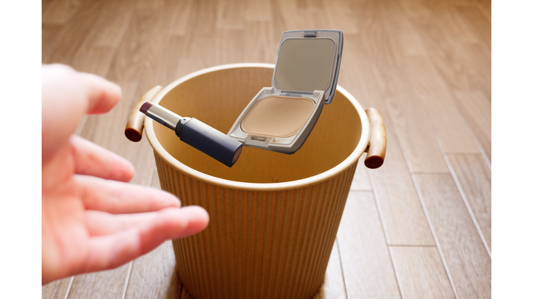 Throw cosmetic foundation and lipstick into the trash