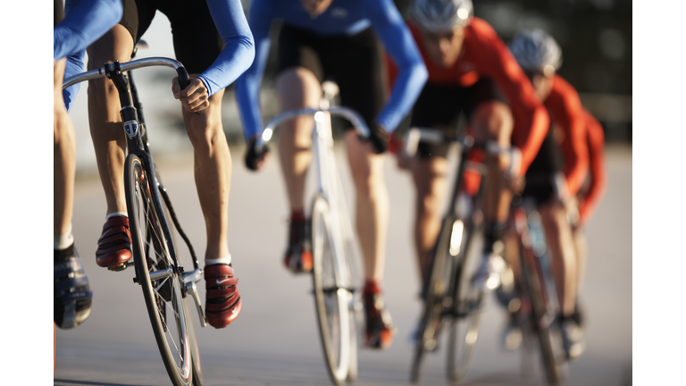 Cyclists in action, low section (focus on foreground)