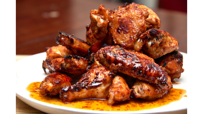 Stack of chicken wings.