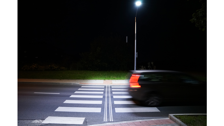 Safety led lighting system on pedestrian crossing, improving visibility of pedestrians for car drivers during night and reducing fatal accidents