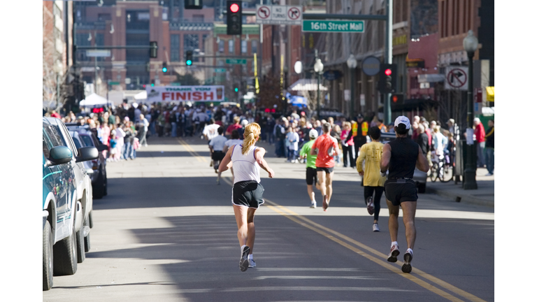 City running race with finish line in sight