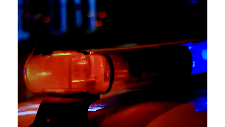 Police car with overhead emergency lights