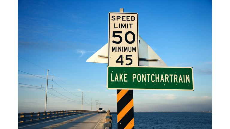 Highway and signs along Lake Pontchartrain, Louisiana