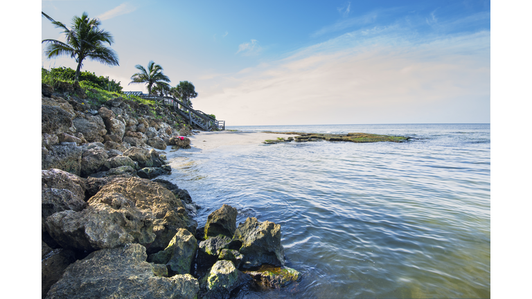 Florida, Siesta Key, Point Of Rocks, Limestone Formations, Gulf Of Mexico