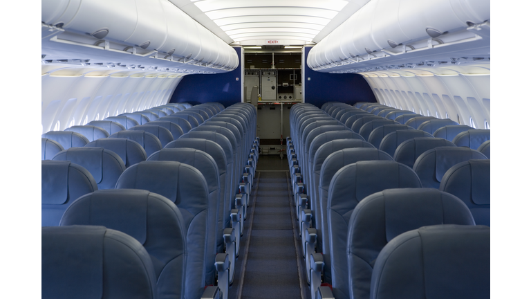 The empty cabin of an airplane