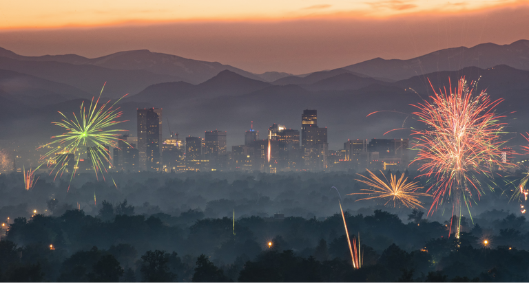 Independence Day fireworks over the City of Denver