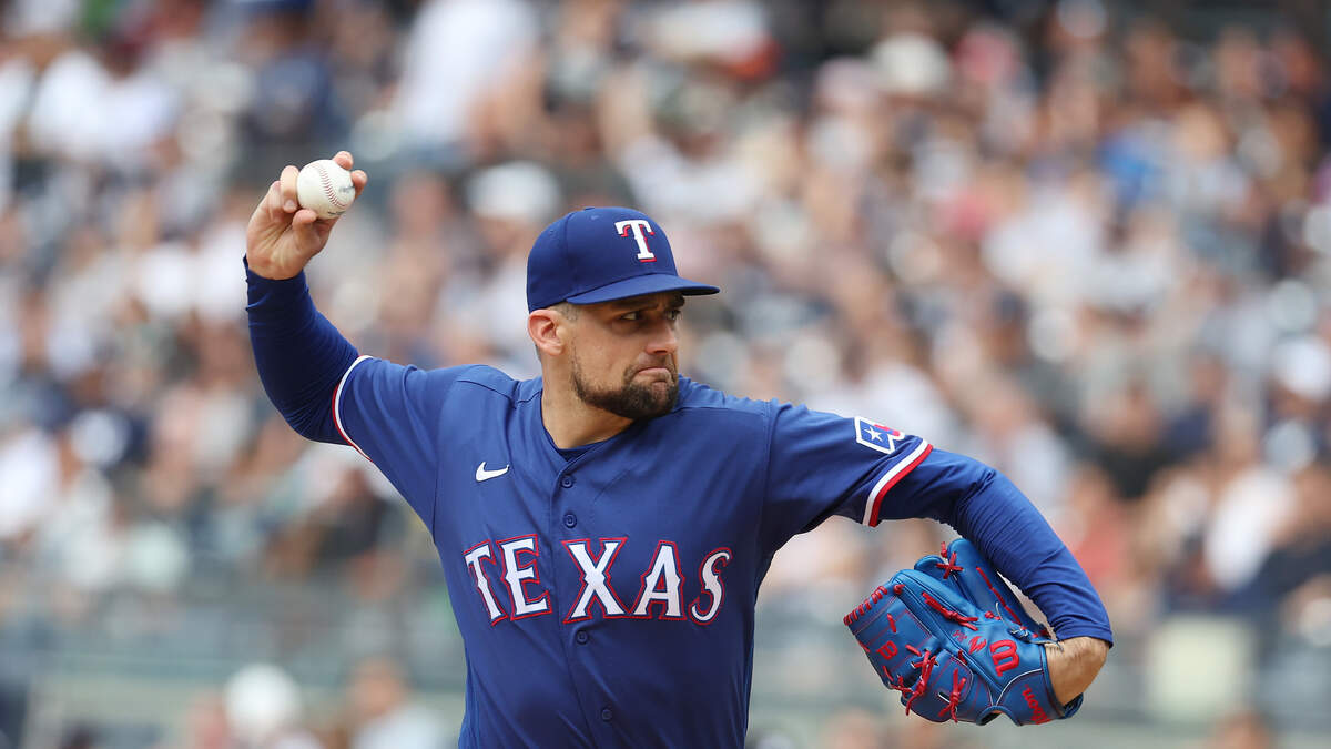 This is a 2023 photo of Nathan Eovaldi of the Texas Rangers baseball team.  This image reflects the Texas Rangers active roster as of Tuesday, Feb. 21,  2023, when this image was
