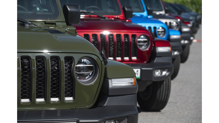 Jeep Wrangler vehicles on a parking