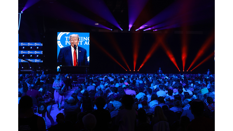 Former President Trump Addresses The Turning Points Action Conference In West Palm Beach, California