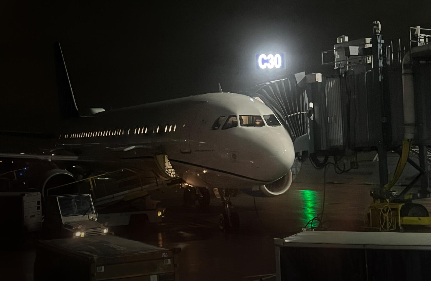Commercial Aircraft at Chicago O'Hare Airport at Night