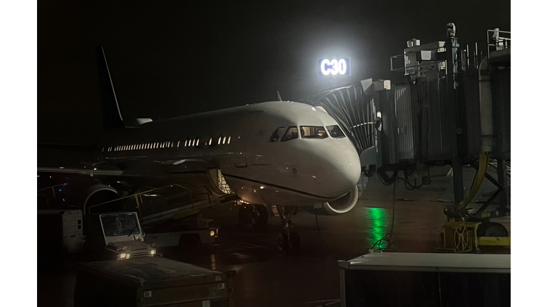 Commercial Aircraft at Chicago O'Hare Airport at Night