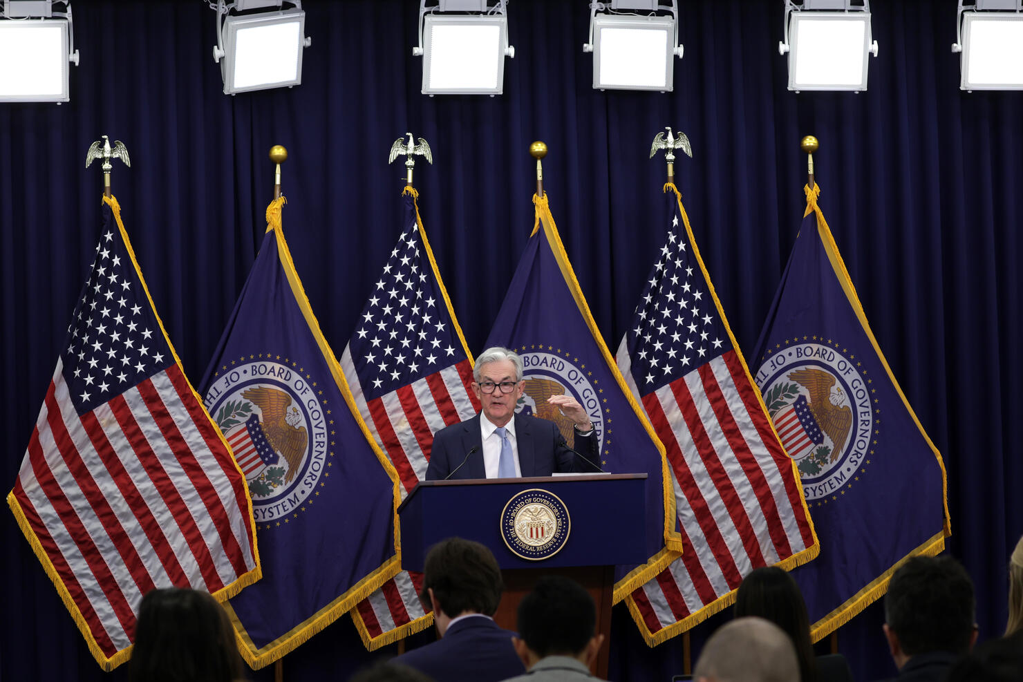 Chairman Jerome Powell Holds A Press Conference At The Federal Reserve