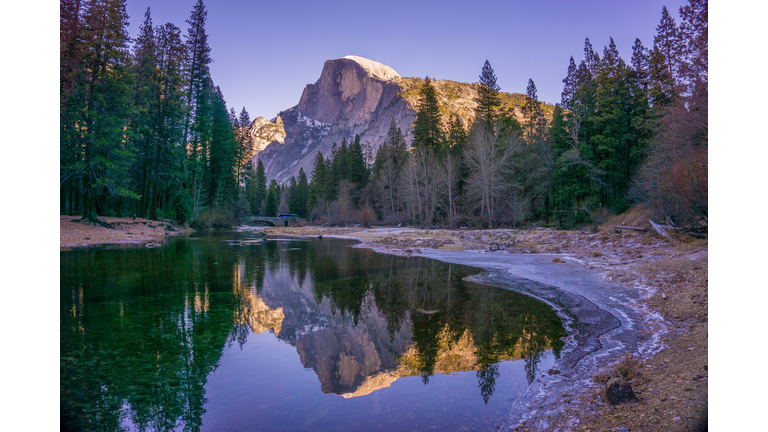 USA, California, Yosemite National Park, Half Dome reflecting in water