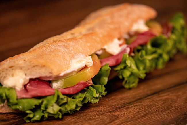 Close-up of sandwich on wooden table