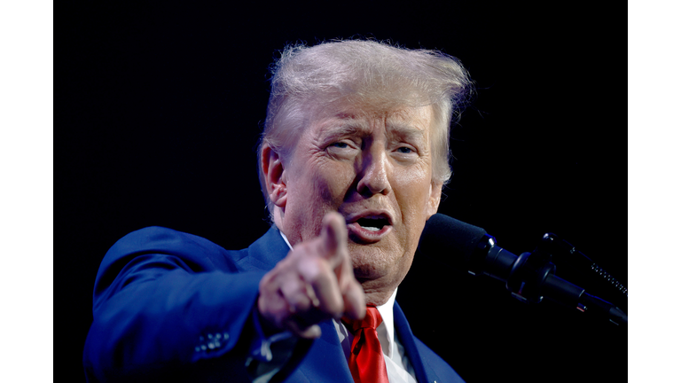 Former President Trump Addresses The Turning Points Action Conference In West Palm Beach, California