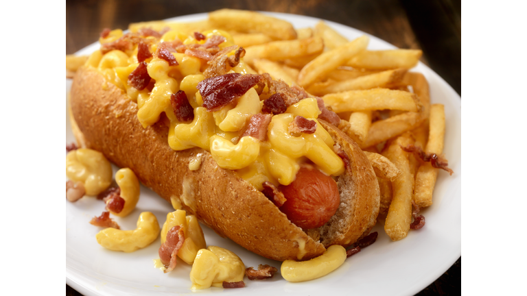 Bacon Mac and Cheese Dog with Fries