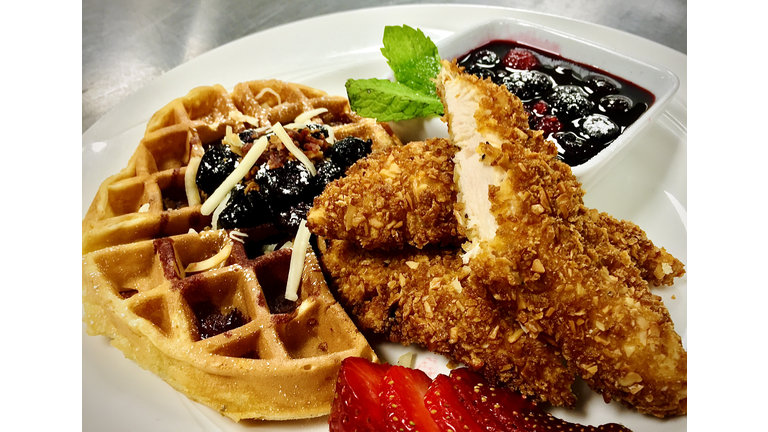 Hollywood Almond Crusted Chicken and White Cheddar Waffles