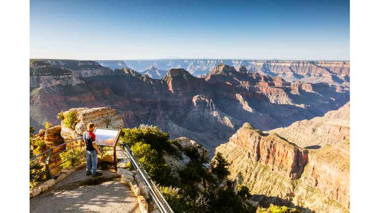 Man looking at view, Bright Angel Point, Grand Canyon, USA