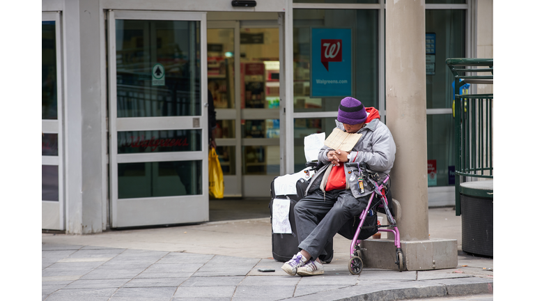 Homeless person sleeping Downtown Denver CO image