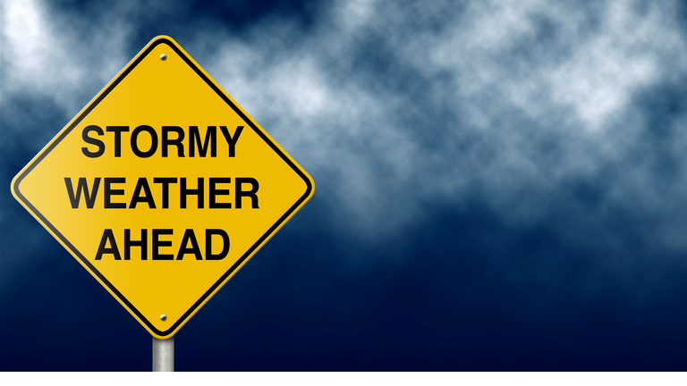 Stormy Weather Ahead Road Sign