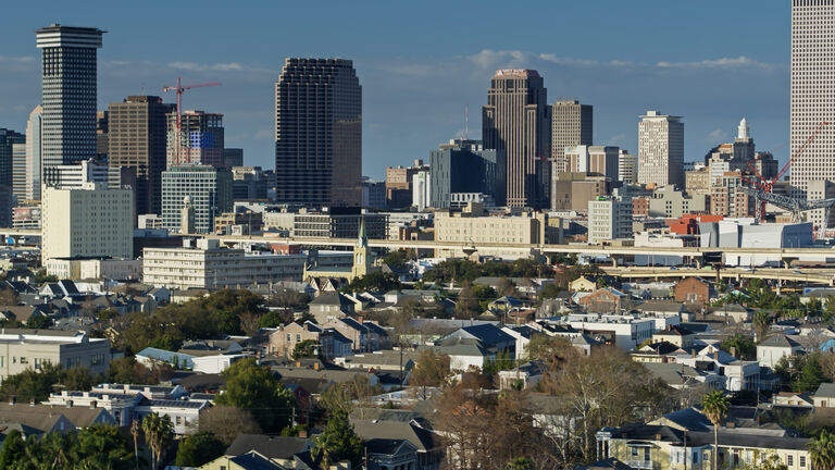 Aerial View Across Warehouse District Towards Central Business District in New Orleans