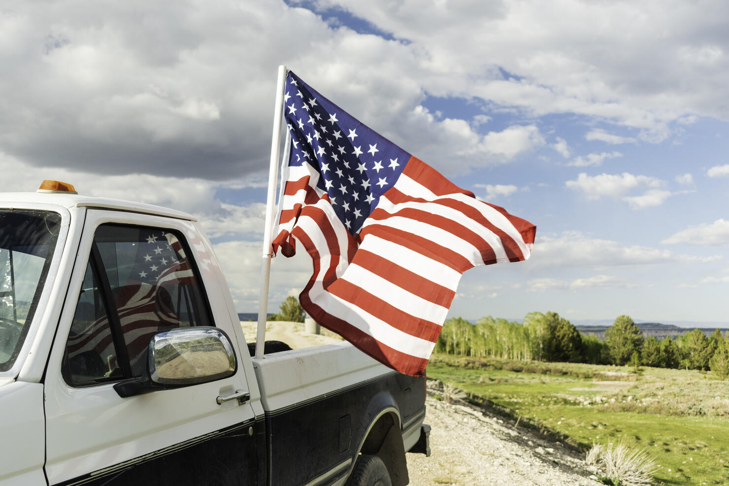 USA Flag on Old Truck in Utah