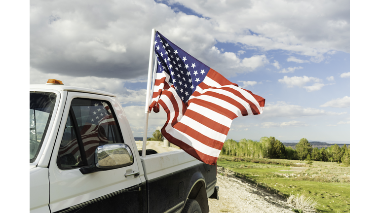 USA Flag on Old Truck in Utah