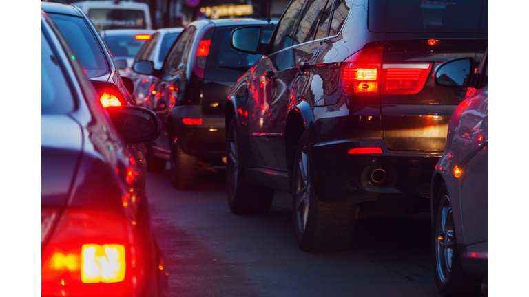 city traffic at dusk