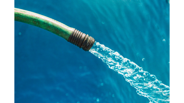 Hose Closeup, Filling Pool, Running Water Outside