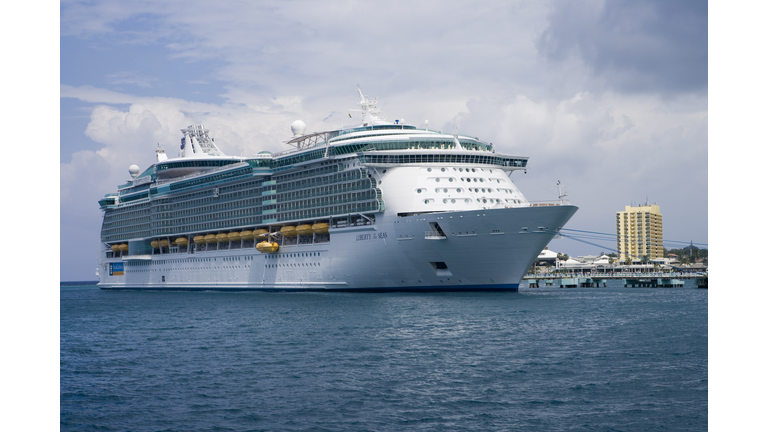 Giant cruiseship Liberty of the Seas (Royal Caribbean International Cruises) at pier.