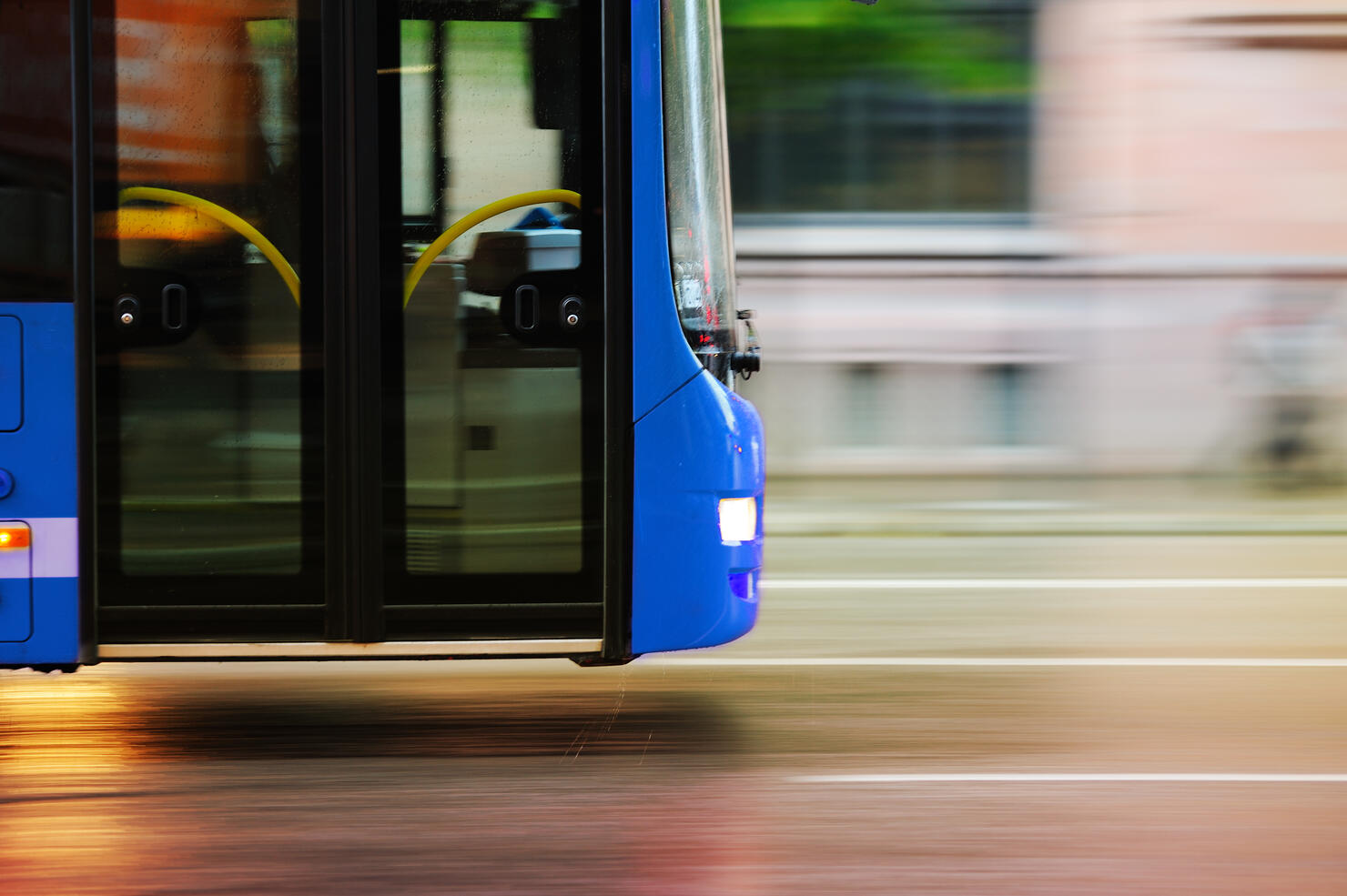 Flying bus in the city traffic, rush hour